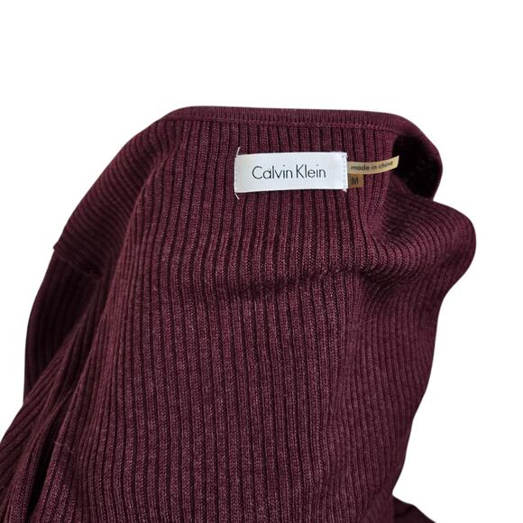 Calvin Klein Womens Cozy Sweater Dress Medium Burgundy Ribbed Knit Fall Winter - Picture 8 of 8